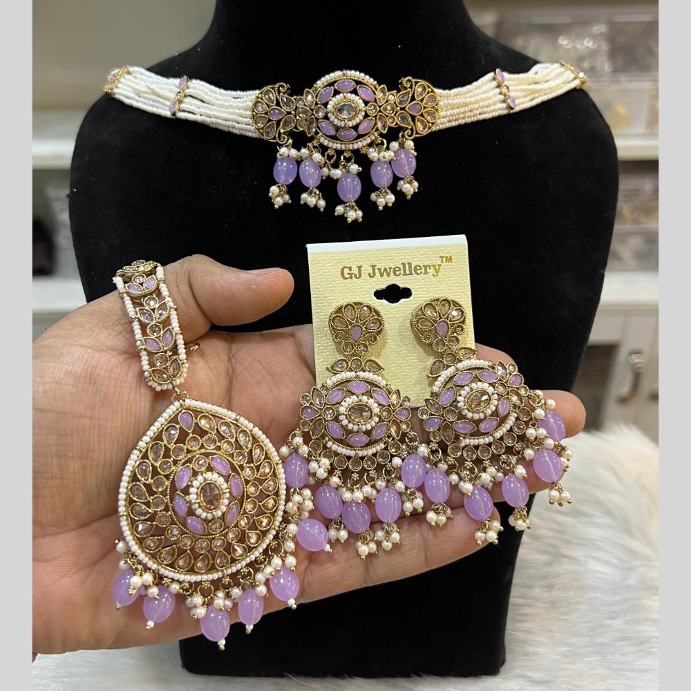 Hira Collections Gold Plated Crystal Stone And Pearls Beads Necklace Set