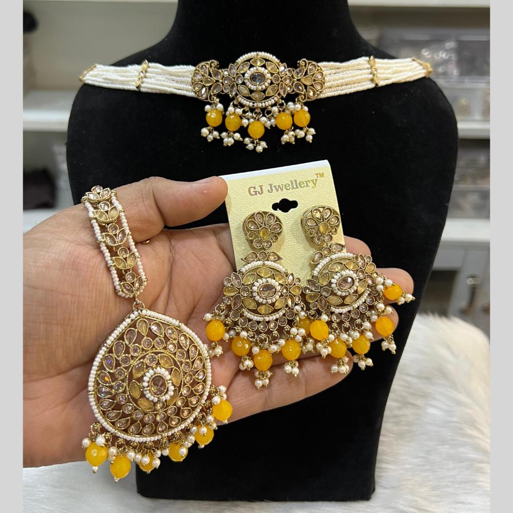 Hira Collections Gold Plated Crystal Stone And Pearls Beads Necklace Set