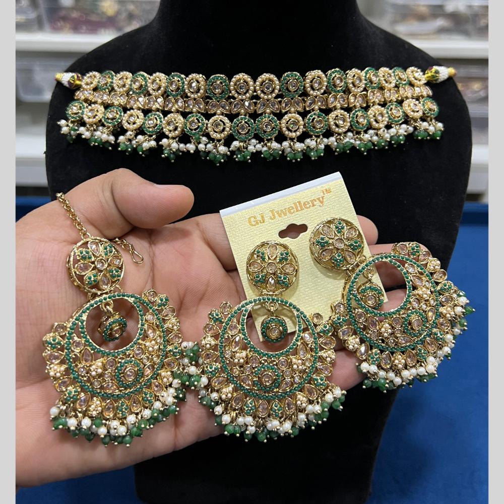 Hira Collections Gold Plated Crystal Stone And Pearls Beads Choker Necklace Set