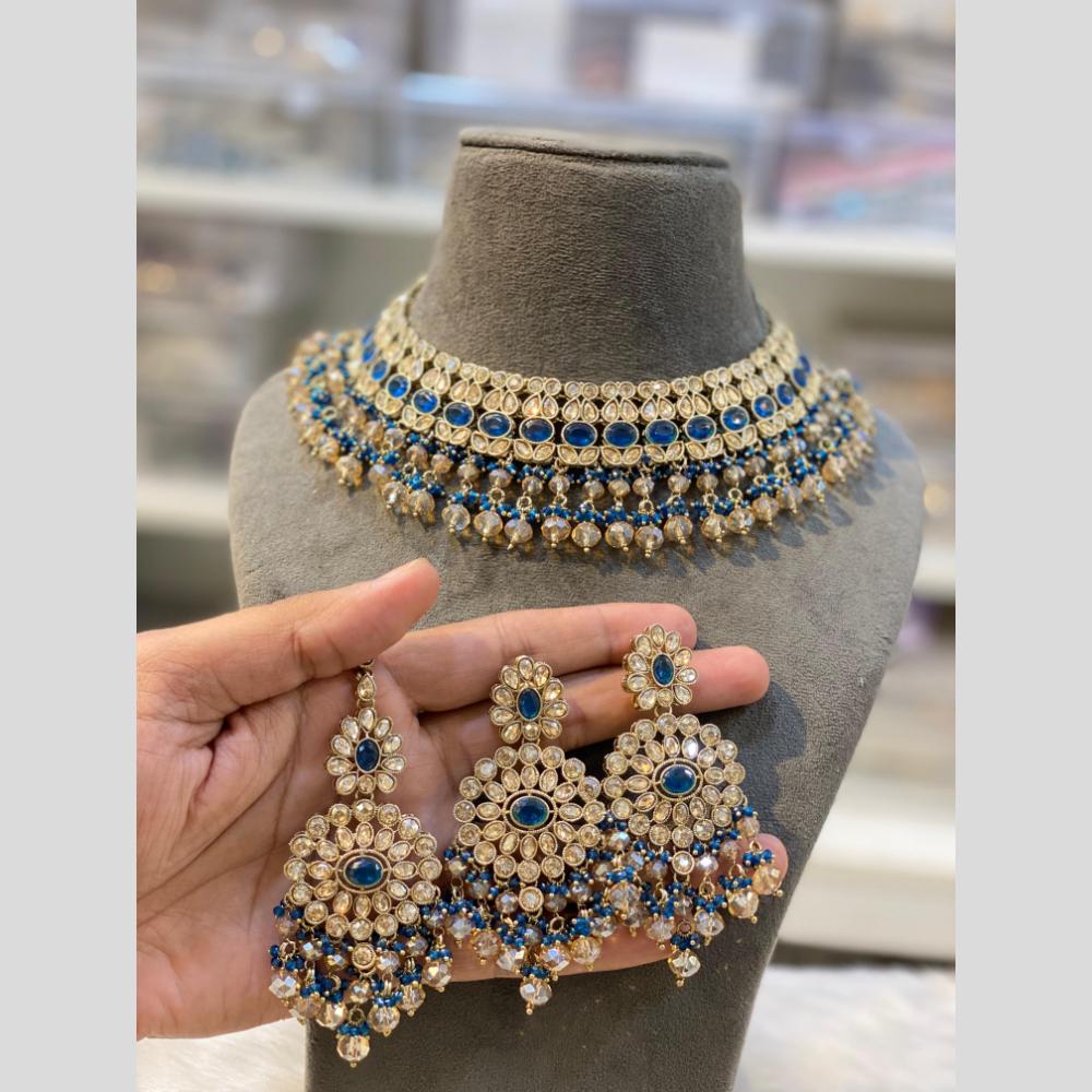 Hira Collections Gold Plated Crystal Stone And Pearls Beads Necklace Set