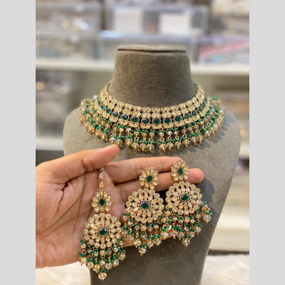 Hira Collections Gold Plated Crystal Stone And Pearls Beads Necklace Set