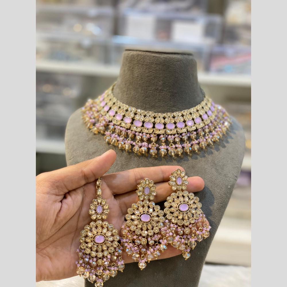 Hira Collections Gold Plated Crystal Stone And Pearls Beads Necklace Set