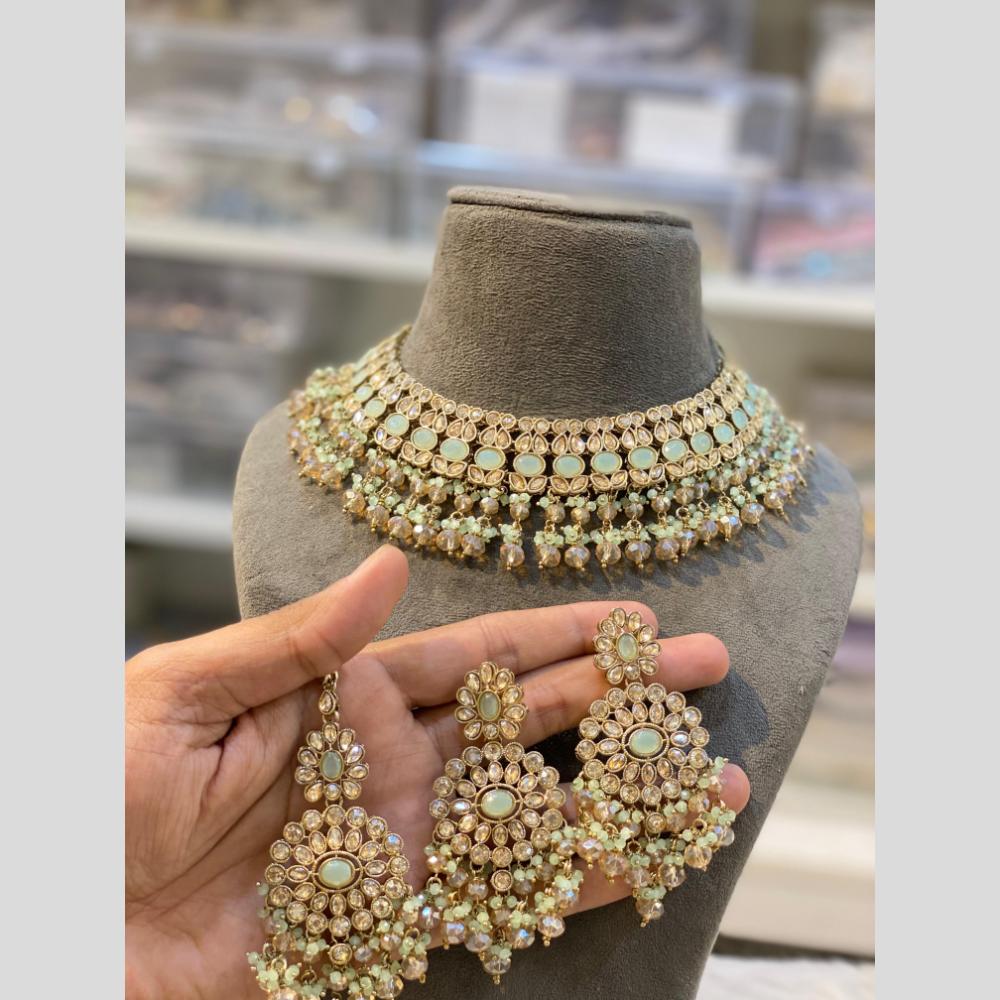 Hira Collections Gold Plated Crystal Stone And Pearls Beads Necklace Set