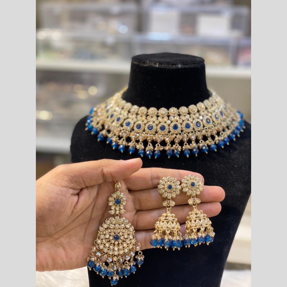 Hira Collections Gold Plated Crystal Stone And Pearls Beads Necklace Set