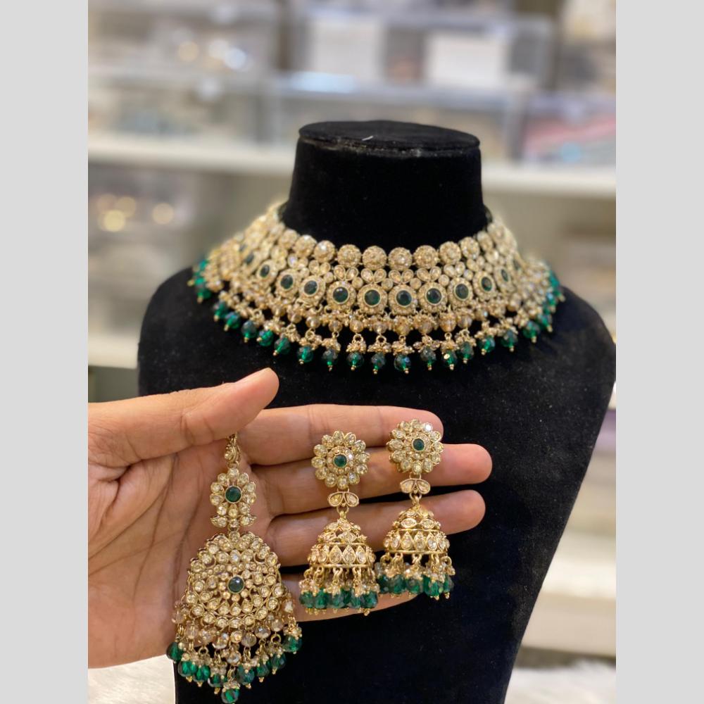 Hira Collections Gold Plated Crystal Stone And Pearls Beads Necklace Set