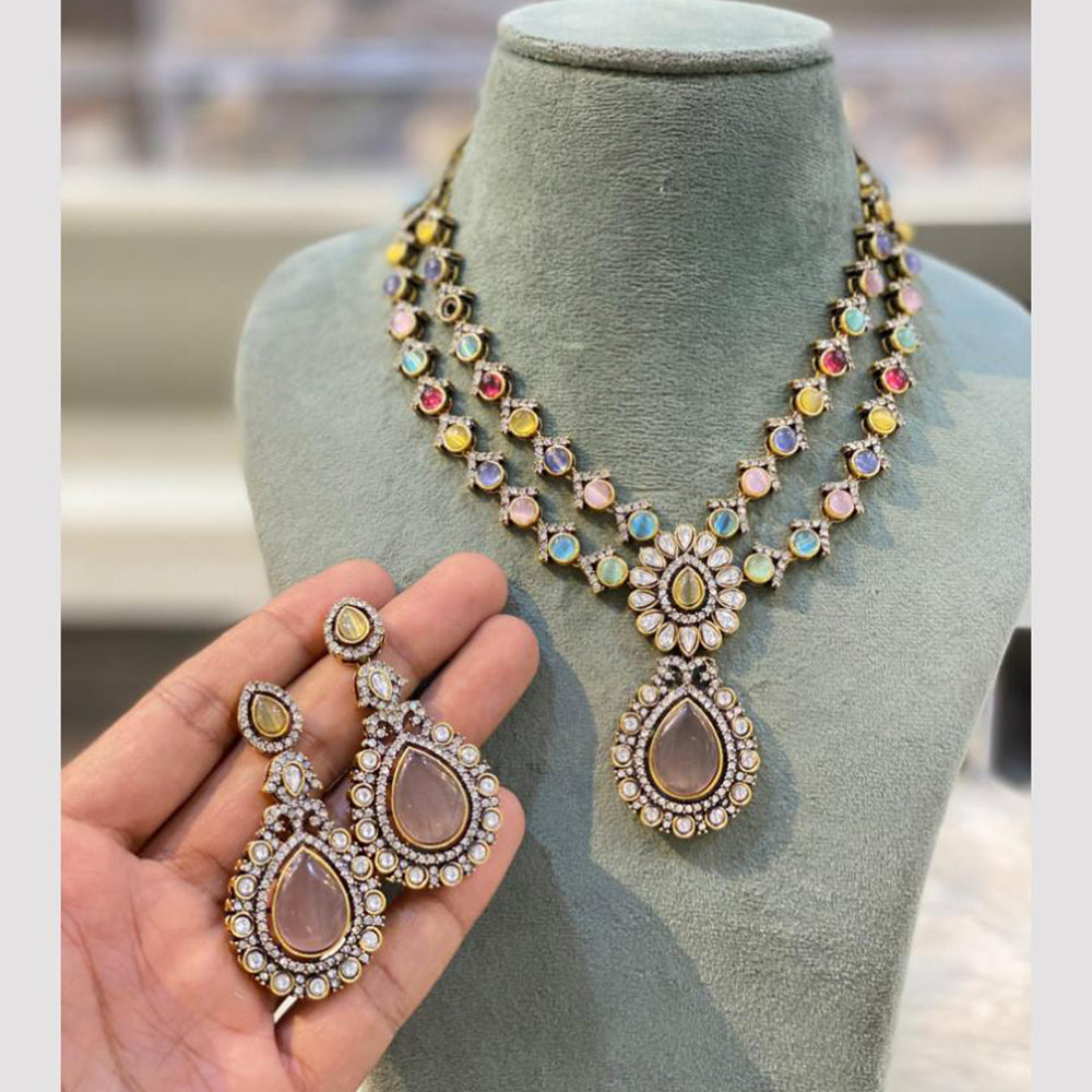 Hira Collection Gold Plated Pota Stone Necklace Set