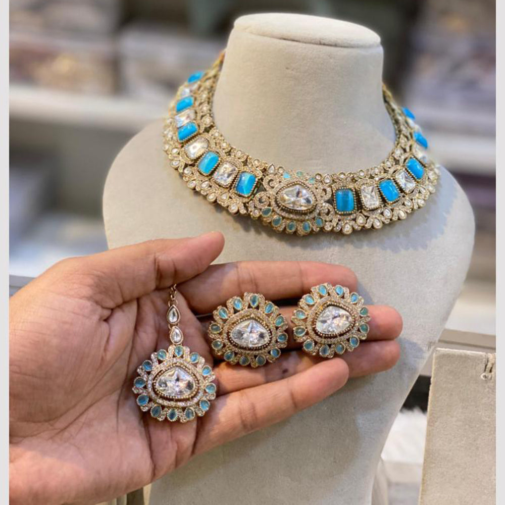 Hira Collections Gold Plated Crystal Stone Necklace Set