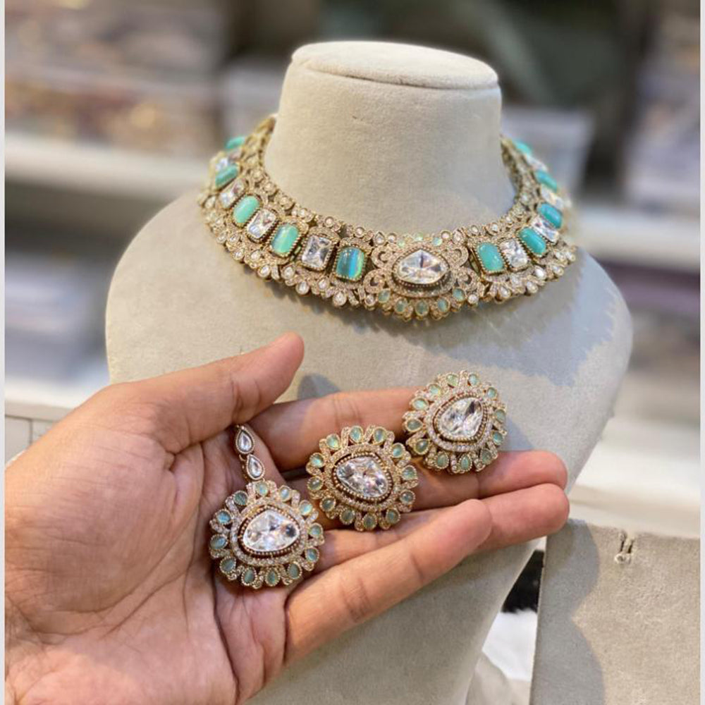 Hira Collections Gold Plated Crystal Stone Necklace Set