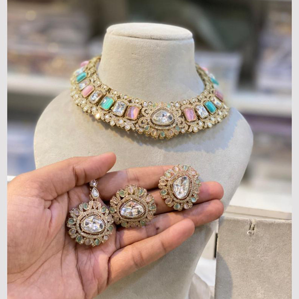 Hira Collections Gold Plated Crystal Stone Necklace Set