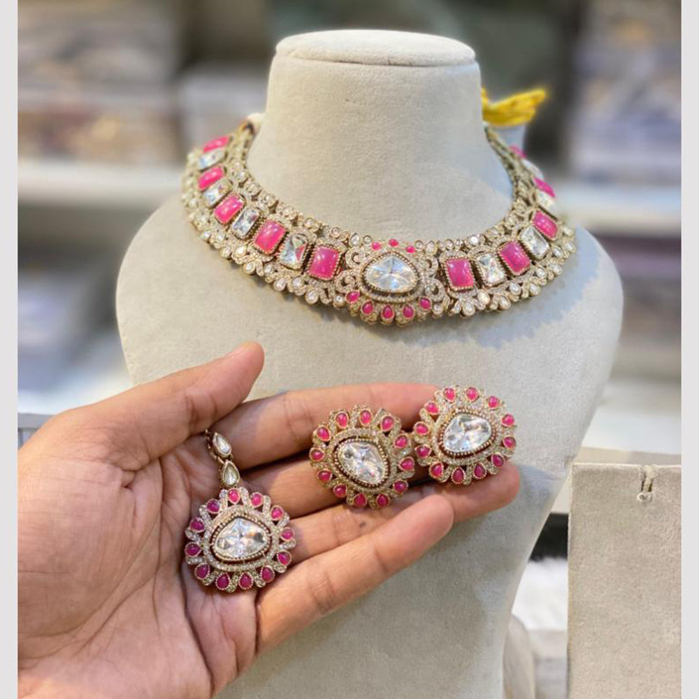 Hira Collections Gold Plated Crystal Stone Necklace Set