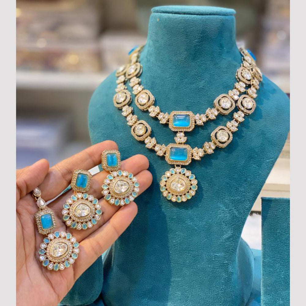 Hira Collection Gold Plated Pota Stone Necklace Set