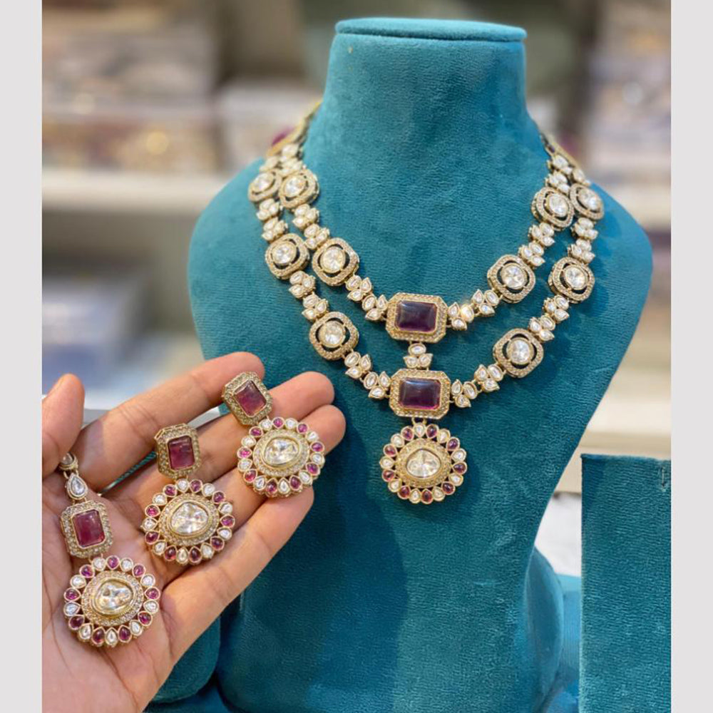 Hira Collection Gold Plated Pota Stone Necklace Set