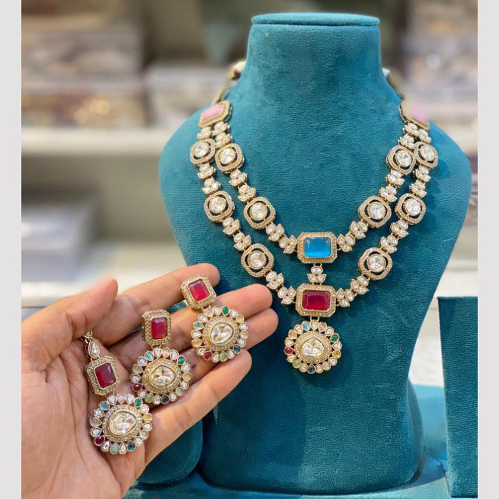 Hira Collection Gold Plated Pota Stone Necklace Set