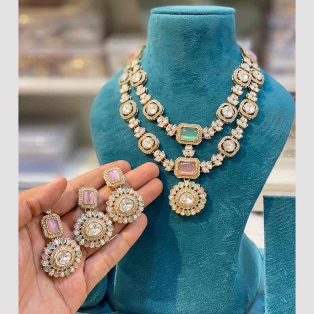 Hira Collection Gold Plated Pota Stone Necklace Set