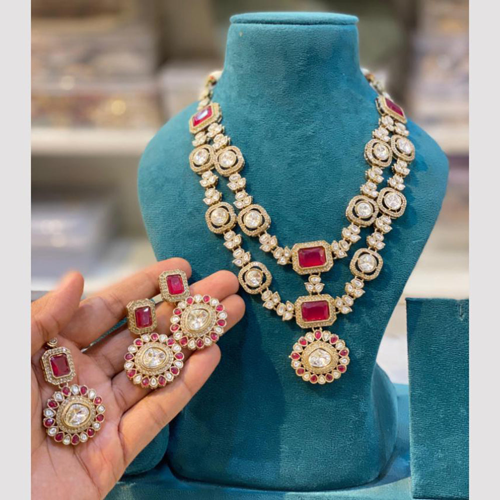 Hira Collection Gold Plated Pota Stone Necklace Set