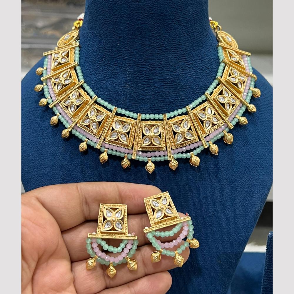 Hira Collections Gold Plated Pota Stone And Beads Necklace Set