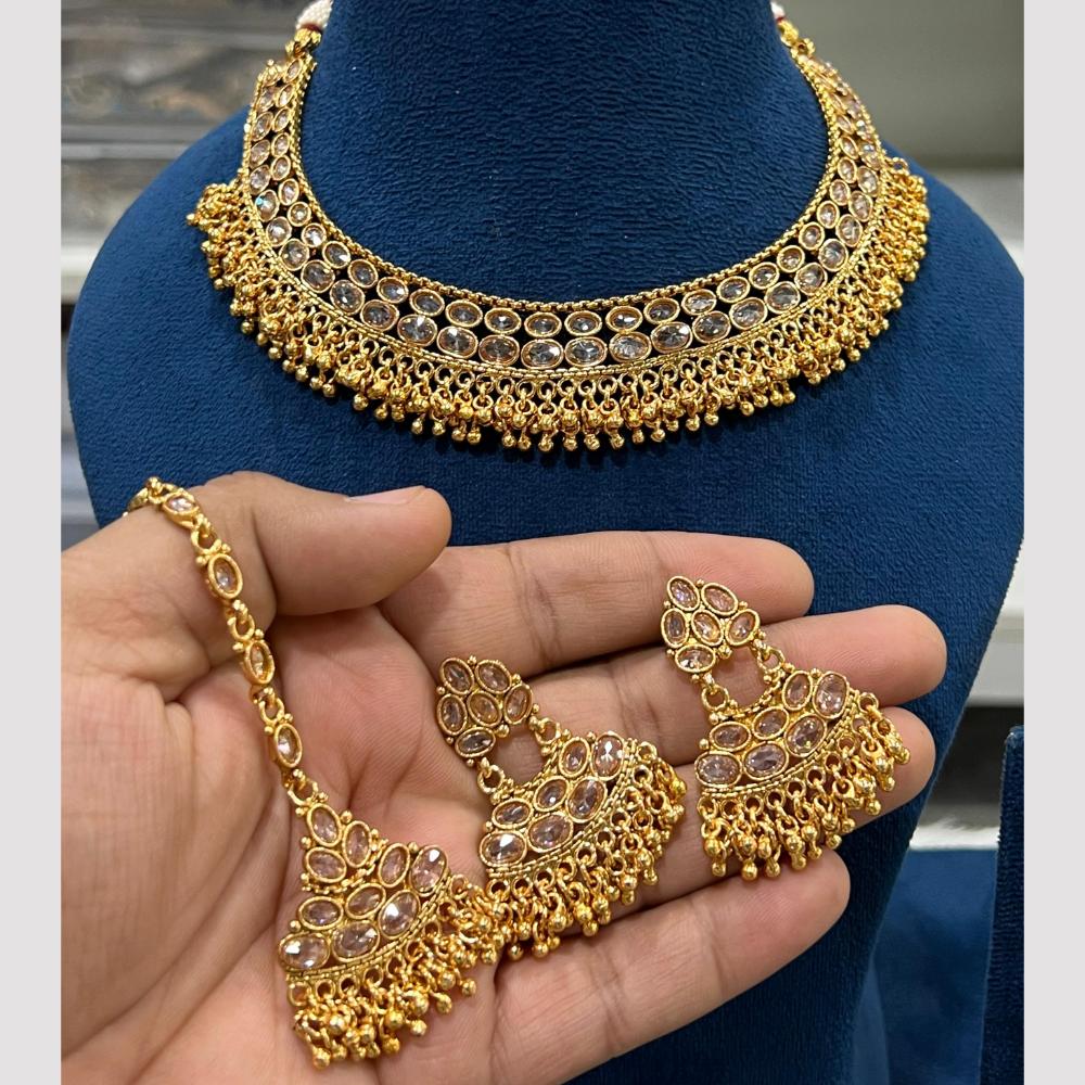 Hira Collections Gold Plated Crystal Stone Necklace Set