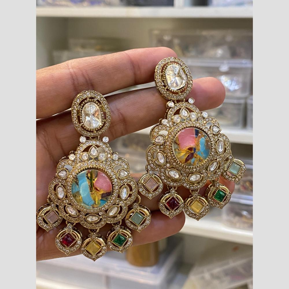 Hira Collections LuxeDrop Austrian And Resin Stone Statement Dangler Earrings