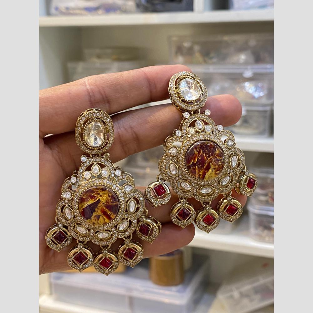 Hira Collections LuxeDrop Austrian And Resin Stone Statement Dangler Earrings