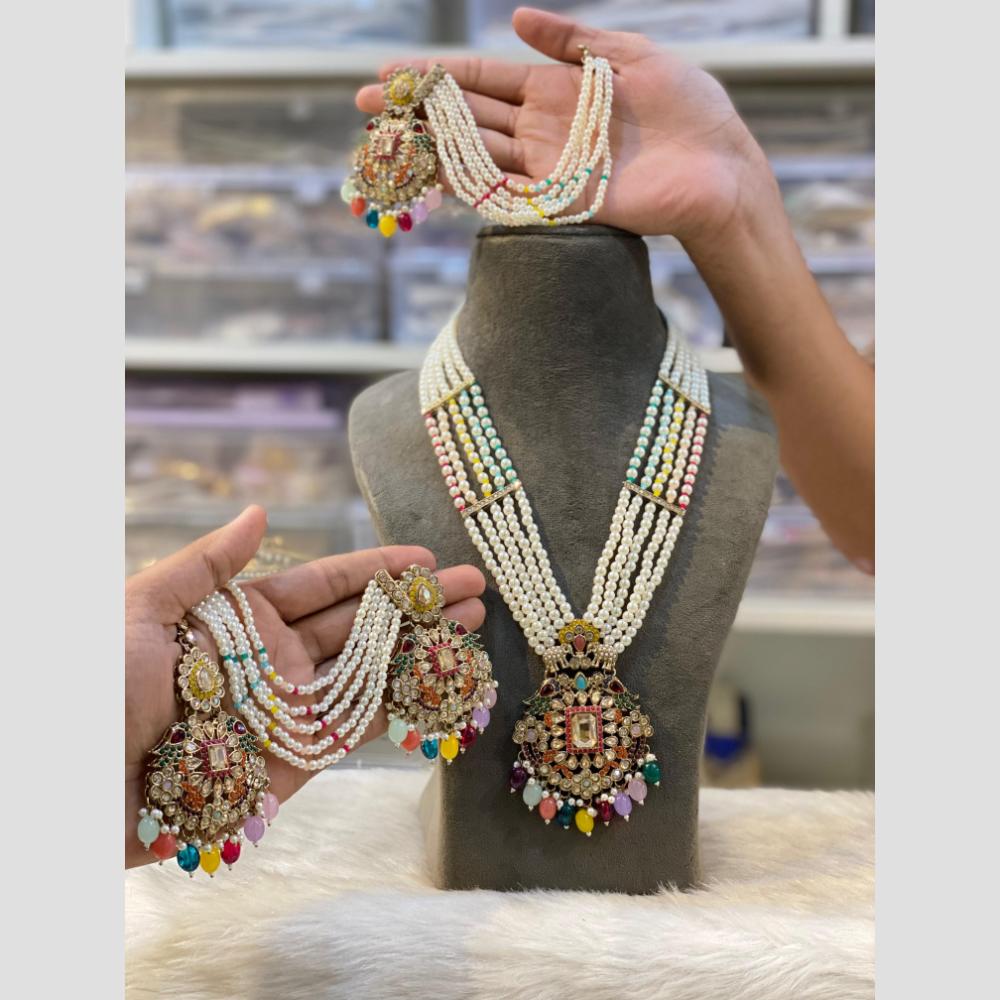 Hira Collections Graceful Bloom Crystal Stone And Pearl Rani Har Long