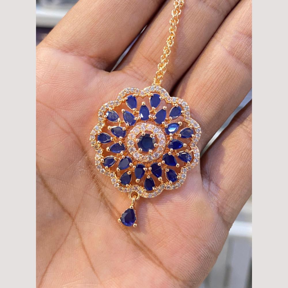 Hira Collections Elegant  Gold Plated American Diamond Maang Tikka with Dangling Drops