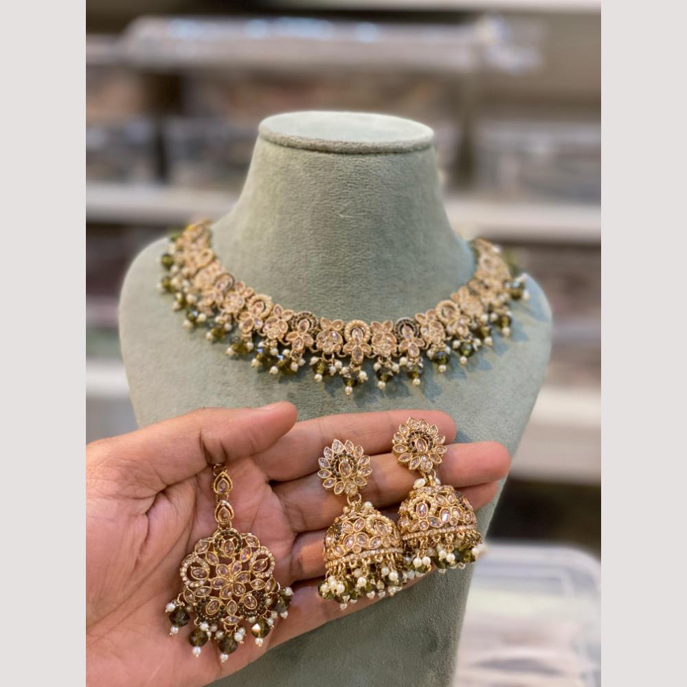 Hira Collections Premium Polki Kundan Necklace Set with Earrings for Festive Wear