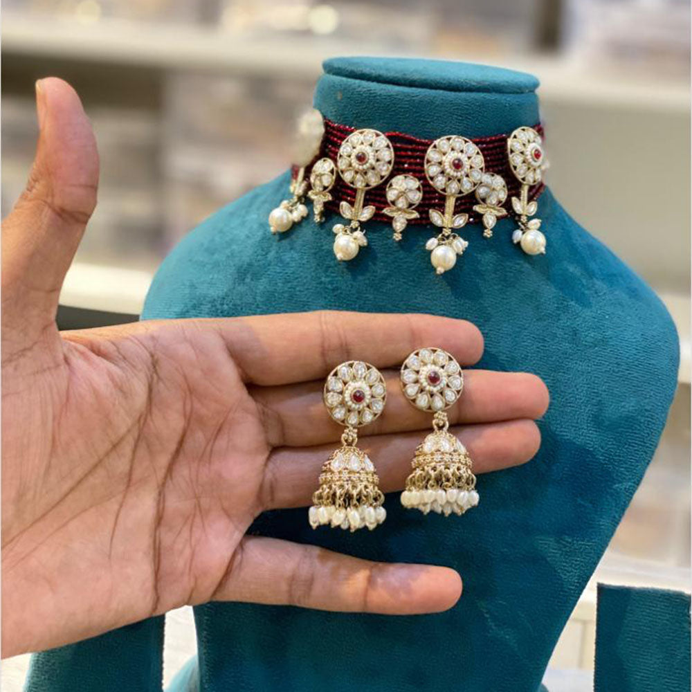 Hira Collections Stylish Austrian Stone And Pearl Choker Necklace Set