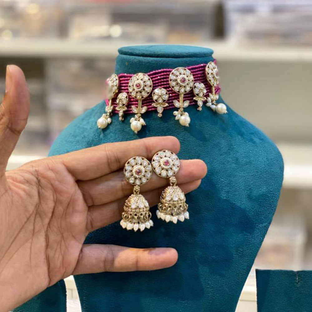 Hira Collections Stylish Austrian Stone And Pearl Choker Necklace Set