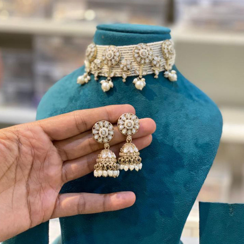 Hira Collections Stylish Austrian Stone And Pearl Choker Necklace Set