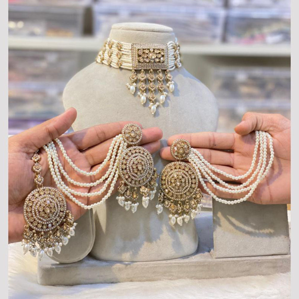 Hira Collections Graceful Crystal Stone And Pearl Choker Necklace Set