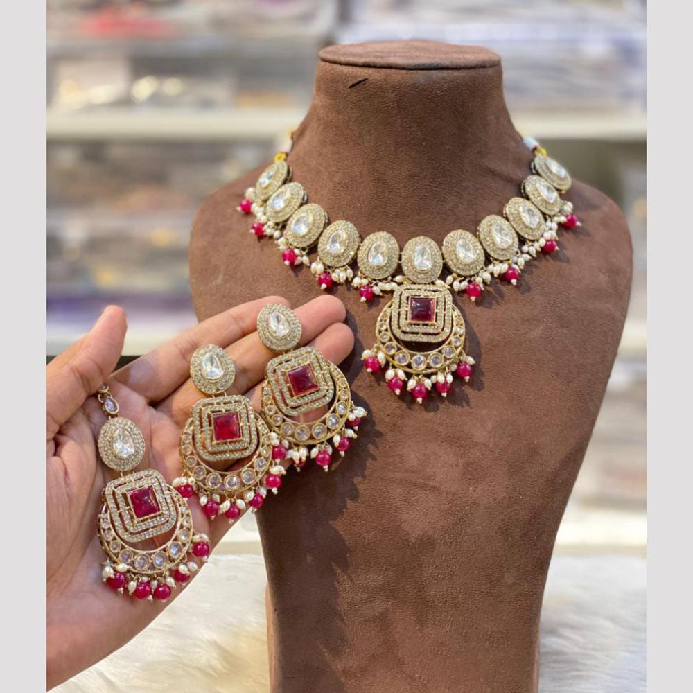 Hira Collections Designer Crystal Stone Pearl And Beads Necklace Set