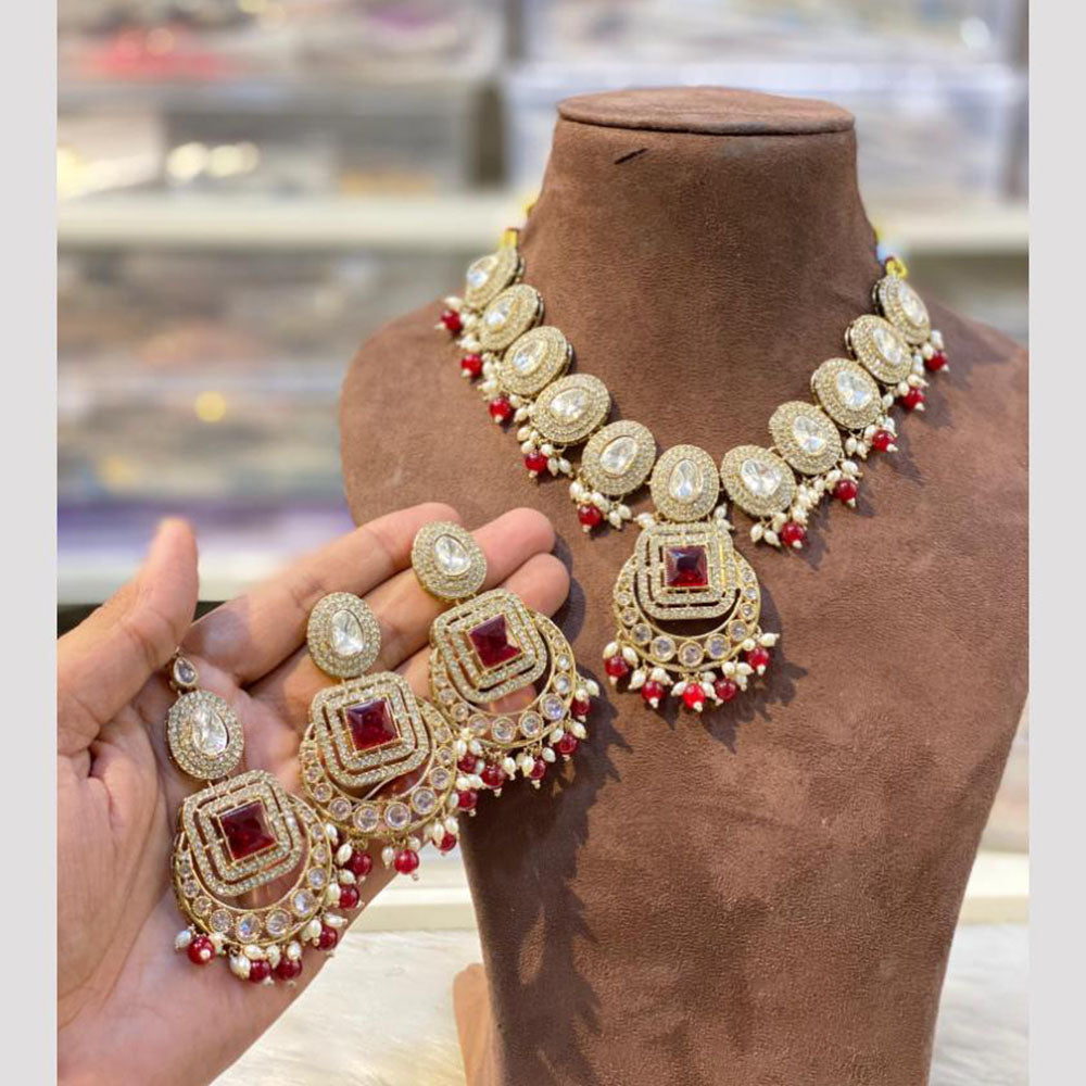 Hira Collections Designer Crystal Stone Pearl And Beads Necklace Set