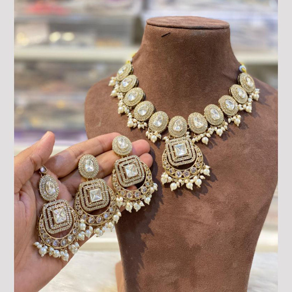 Hira Collections Designer Crystal Stone Pearl And Beads Necklace Set