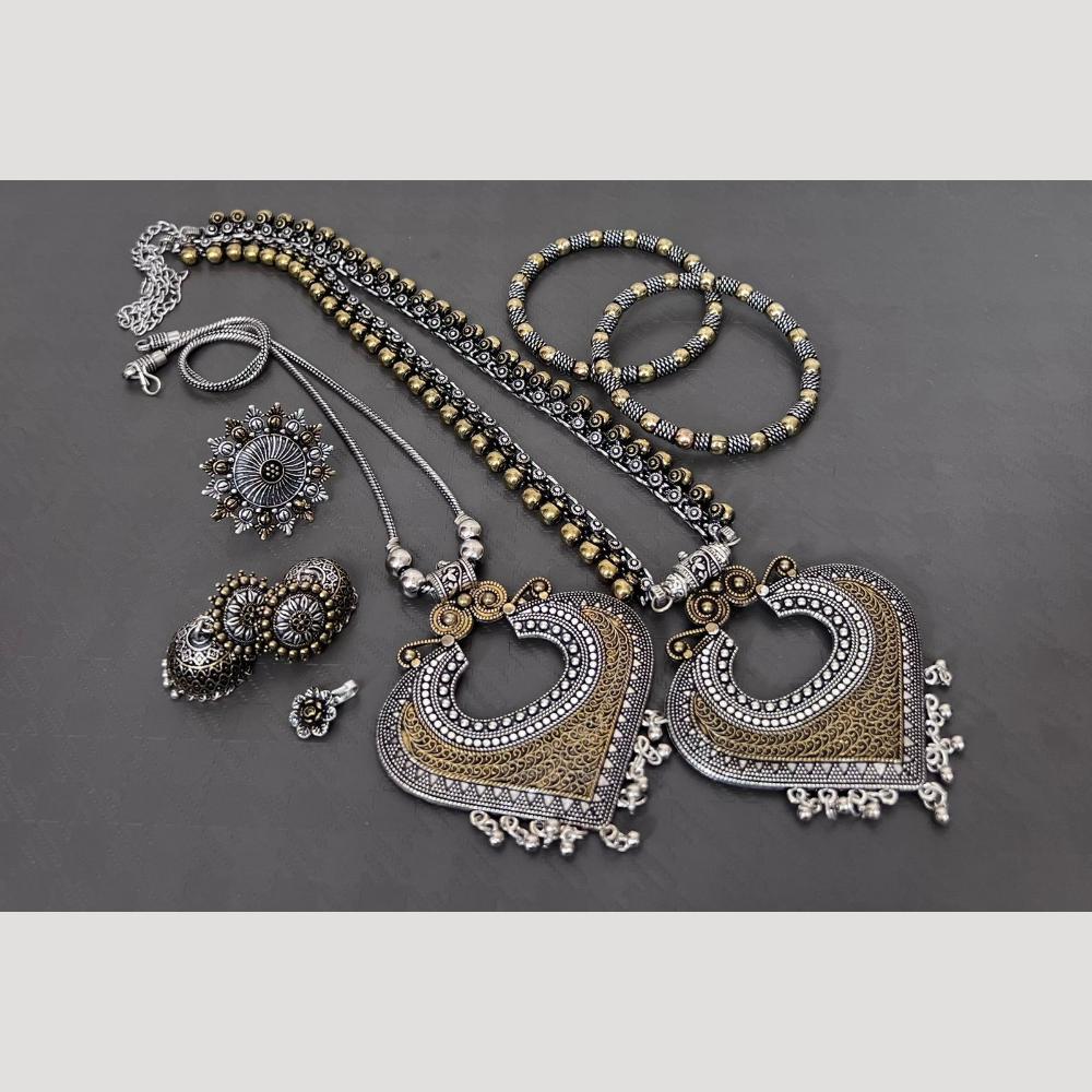 Hira Collections Elegant Ethnic Two-Tone Jewelry Set for Navratri