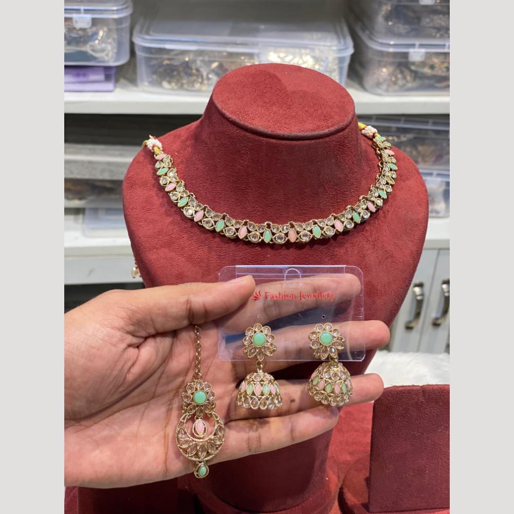 Hira Collections Sparkling Crystal stone Necklace Set for Festive Functions