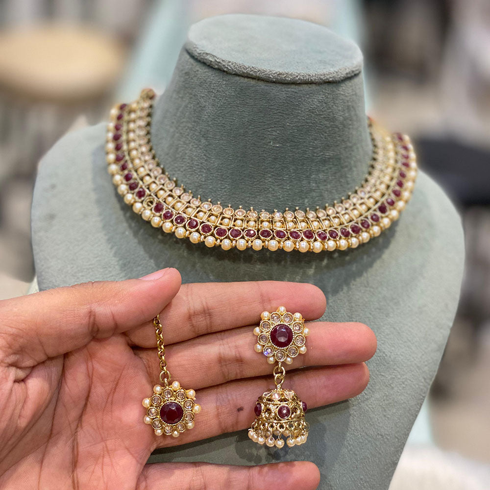 Hira Collection Stunning Gold Plated Crystal Stone and Pearl Necklace Set for All Occassions