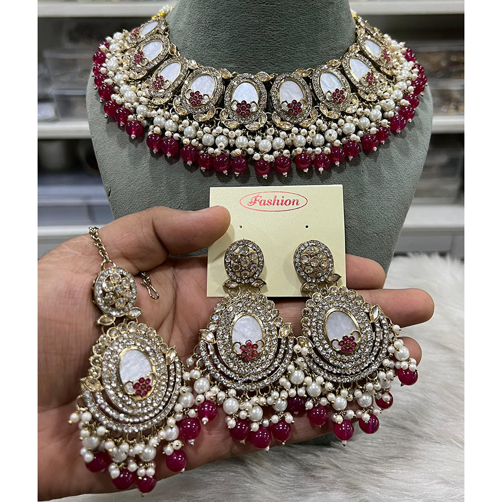 Hira Collections Charming Austrian Stone and Resin Necklace Set for Festive Celebrations