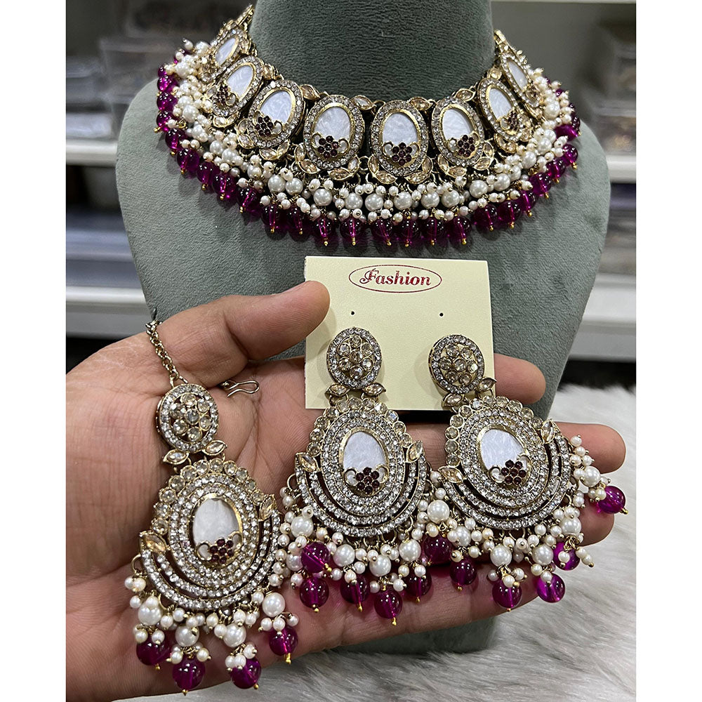 Hira Collections Charming Austrian Stone and Resin Necklace Set for Festive Celebrations