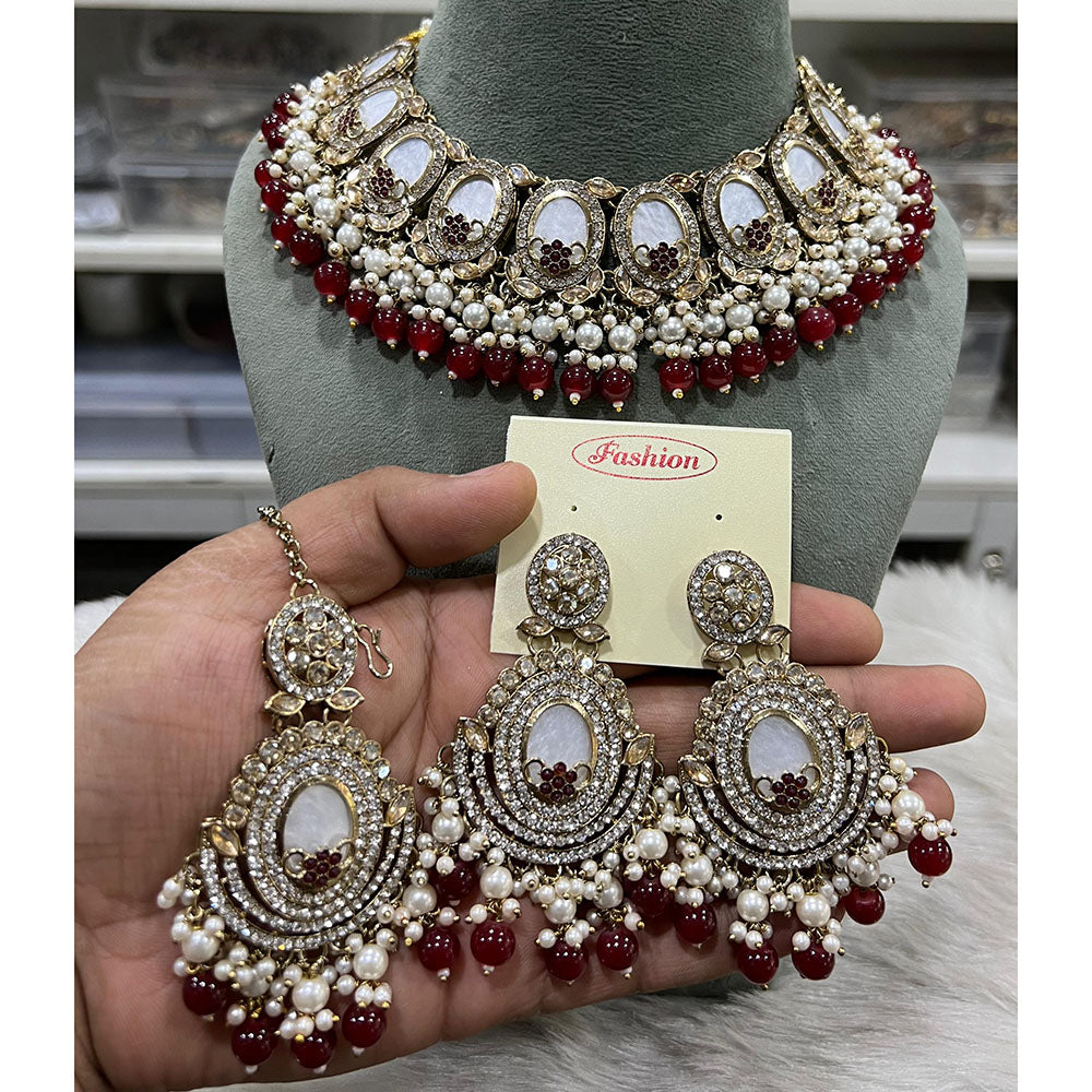 Hira Collections Charming Austrian Stone and Resin Necklace Set for Festive Celebrations