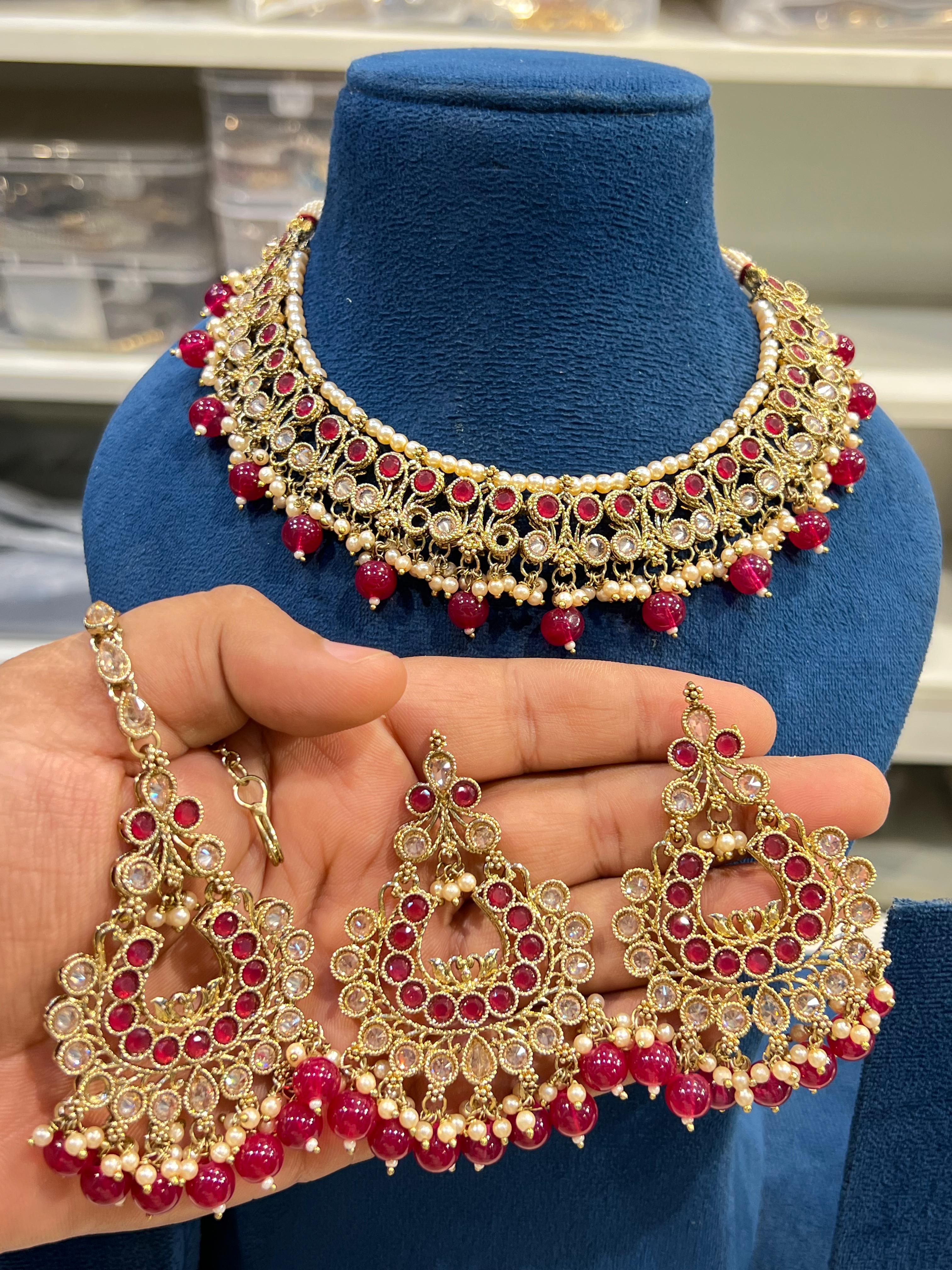 Hira Collections Designer Crystal Beads Necklace Set Perfect for Weddings & Festive Occasions