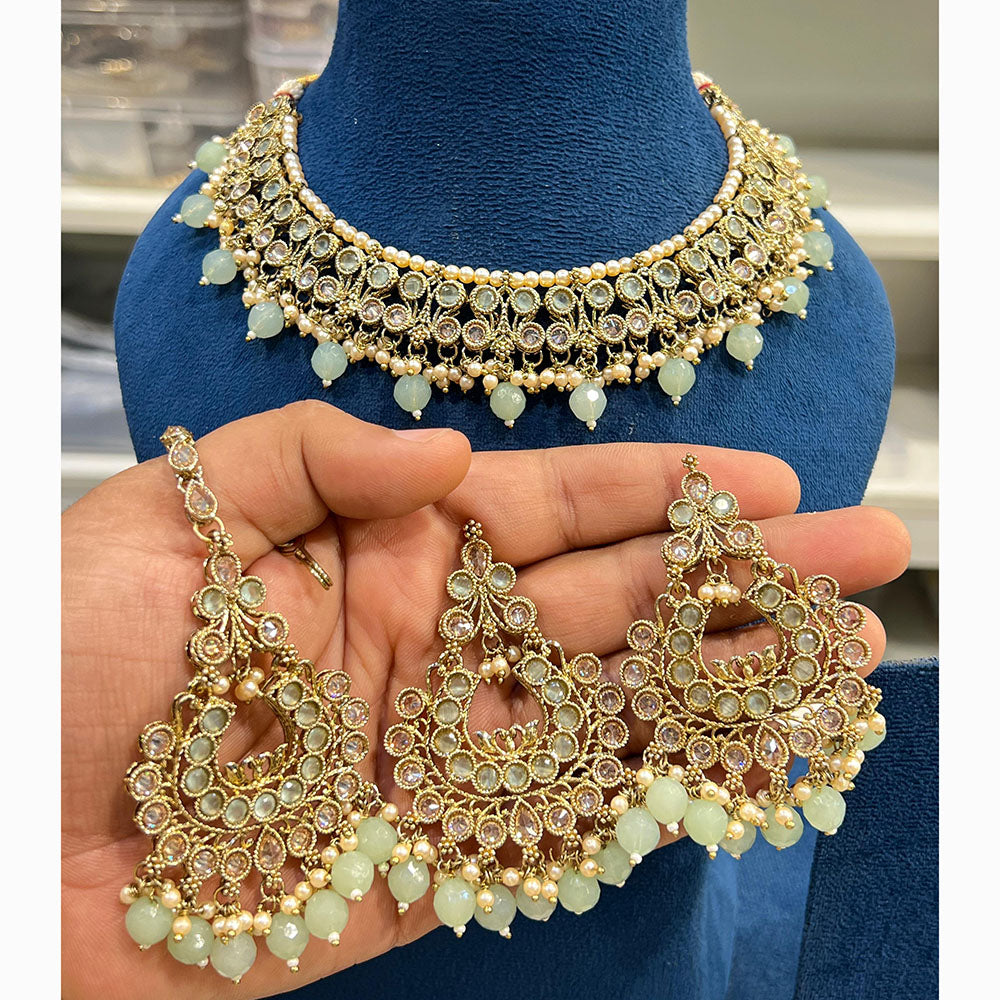 Hira Collections Designer Crystal Beads Necklace Set Perfect for Weddings & Festive Occasions