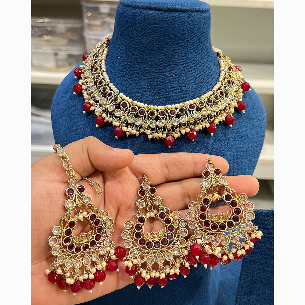 Hira Collections Designer Crystal Beads Necklace Set Perfect for Weddings & Festive Occasions