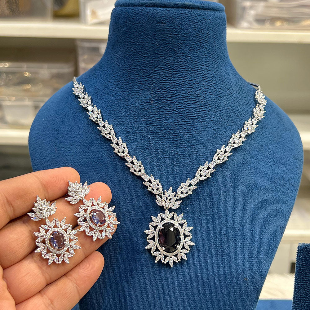 Hira Collections Sparkling American Diamond Necklace Set For Party Wear