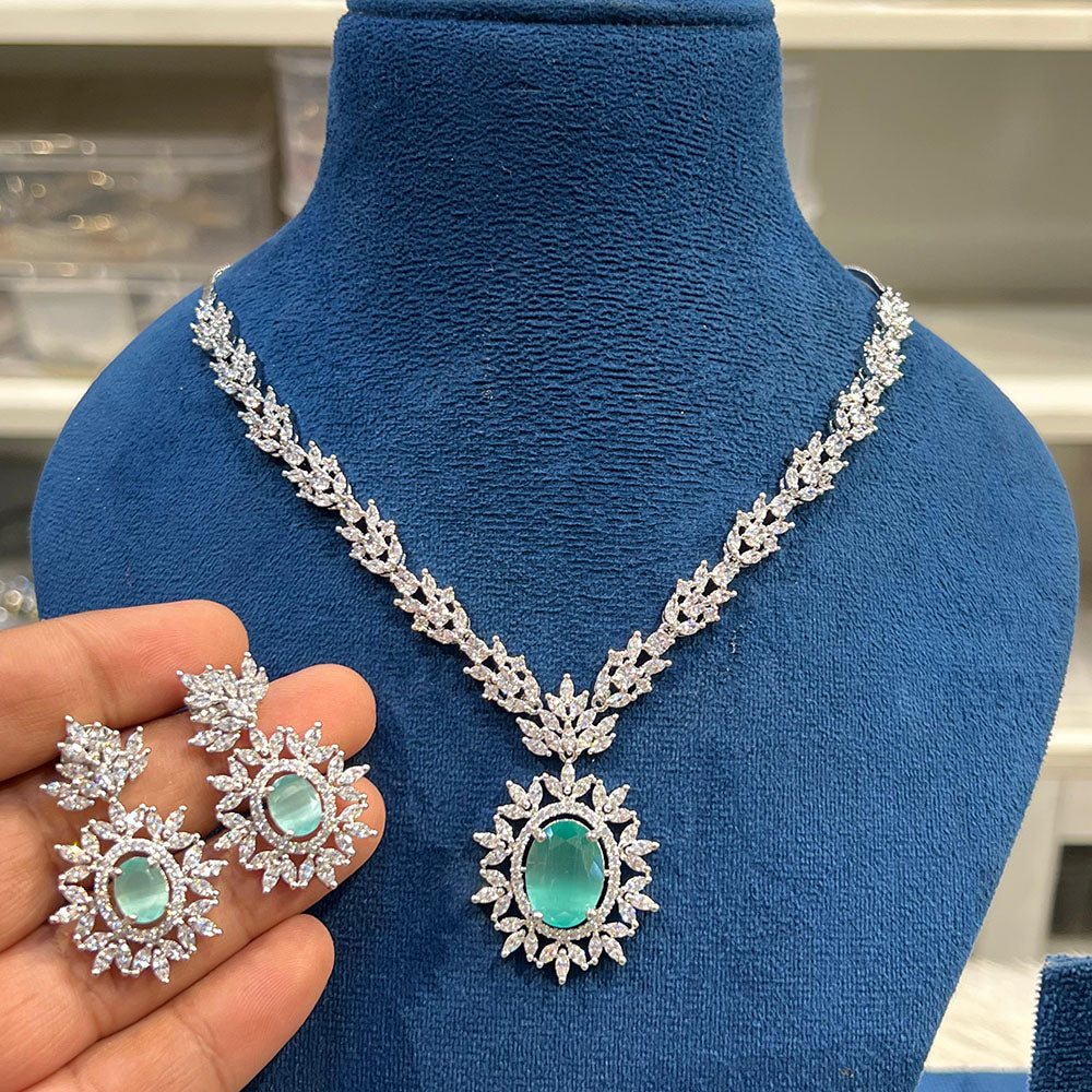 Hira Collections Sparkling American Diamond Necklace Set For Party Wear