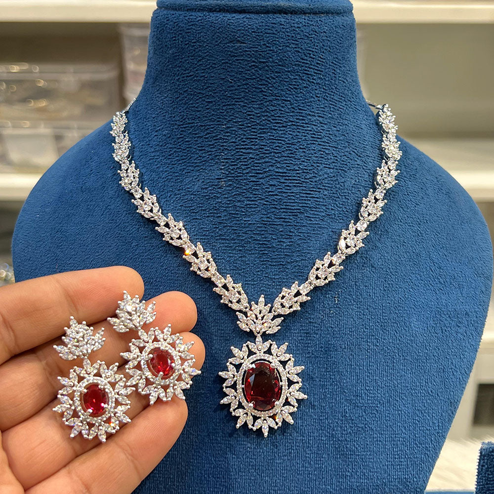 Hira Collections Sparkling American Diamond Necklace Set For Party Wear