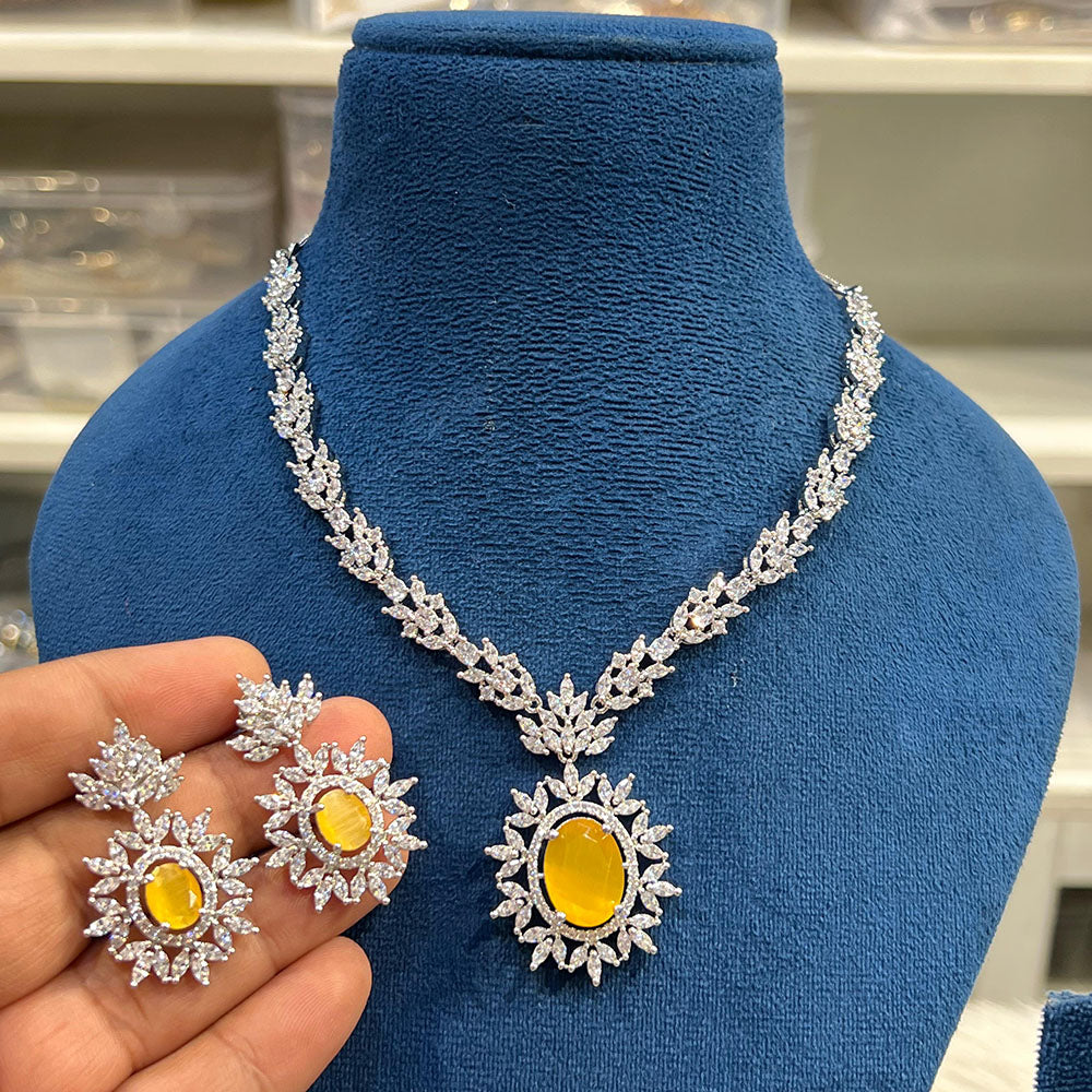 Hira Collections Sparkling American Diamond Necklace Set For Party Wear