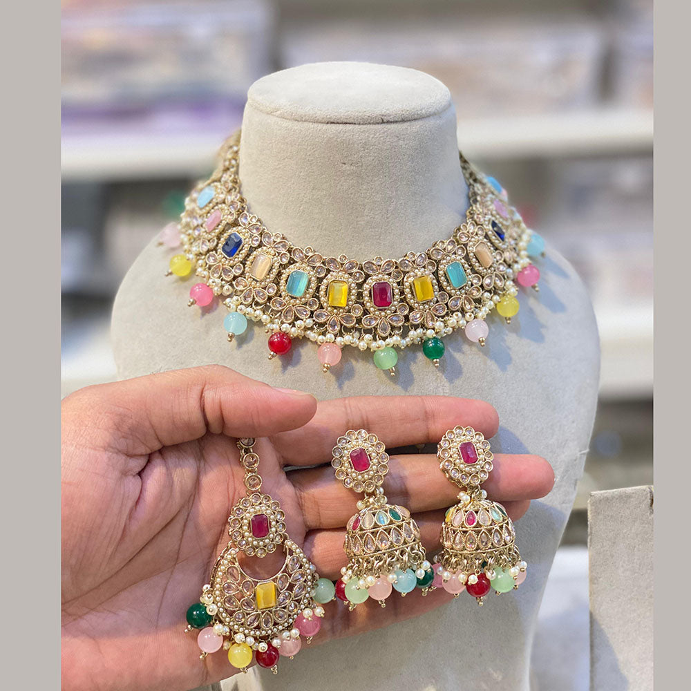 Hira Collections Trendy Crystal and Pearl Necklace Set for Ethnic & Contemporary Fashion