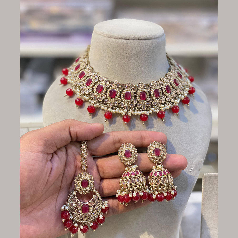 Hira Collections Trendy Crystal and Pearl Necklace Set for Ethnic & Contemporary Fashion