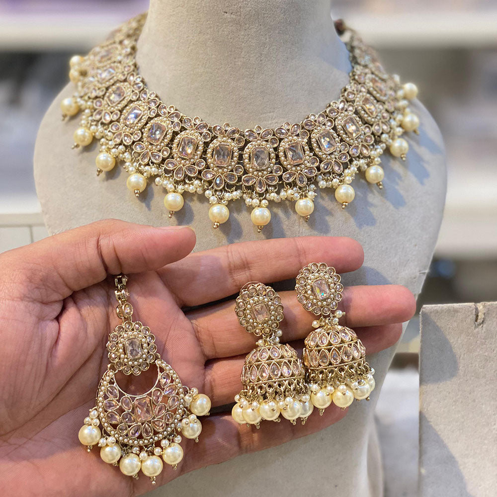 Hira Collections Trendy Crystal and Pearl Necklace Set for Ethnic & Contemporary Fashion