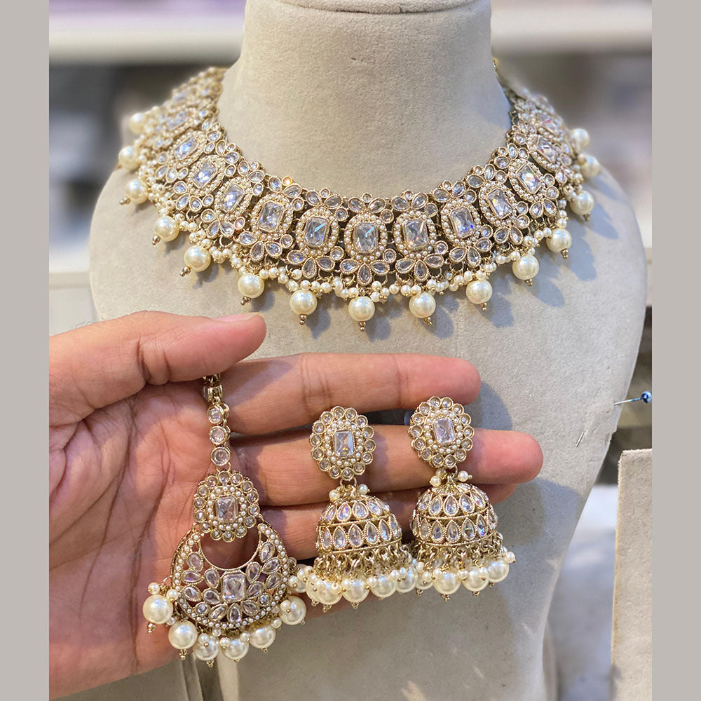 Hira Collections Trendy Crystal and Pearl Necklace Set for Ethnic & Contemporary Fashion